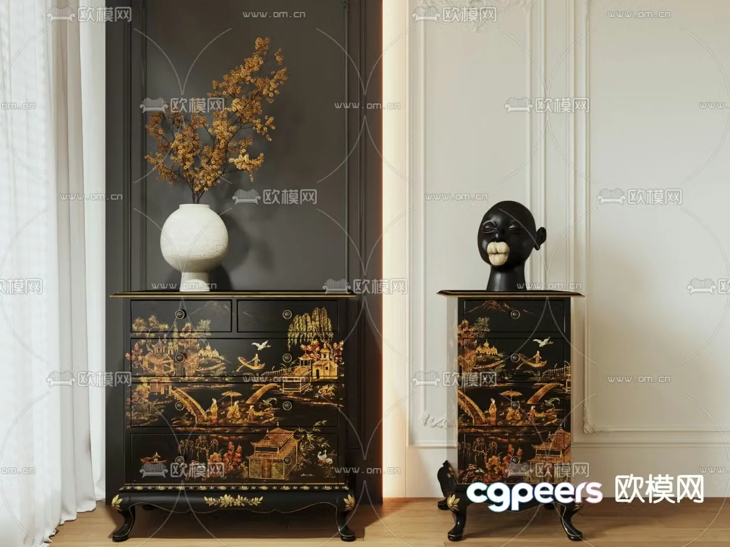 Medium style four chest of drawers five chest of drawers 3D model