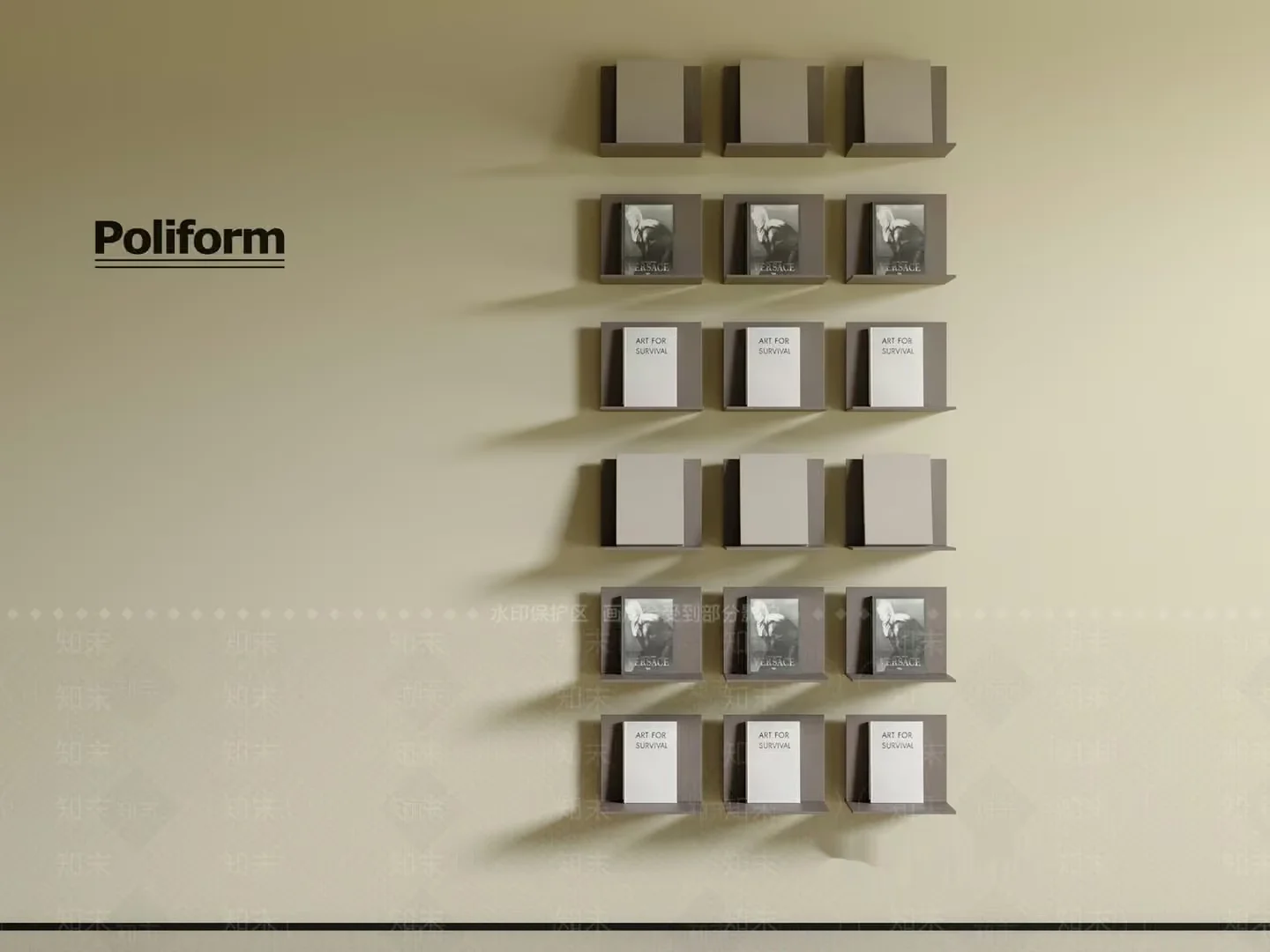 A Wall-Mounted Shelf With A Beige And Gray Color Scheme 3D Model – 1067 – VRAY Render