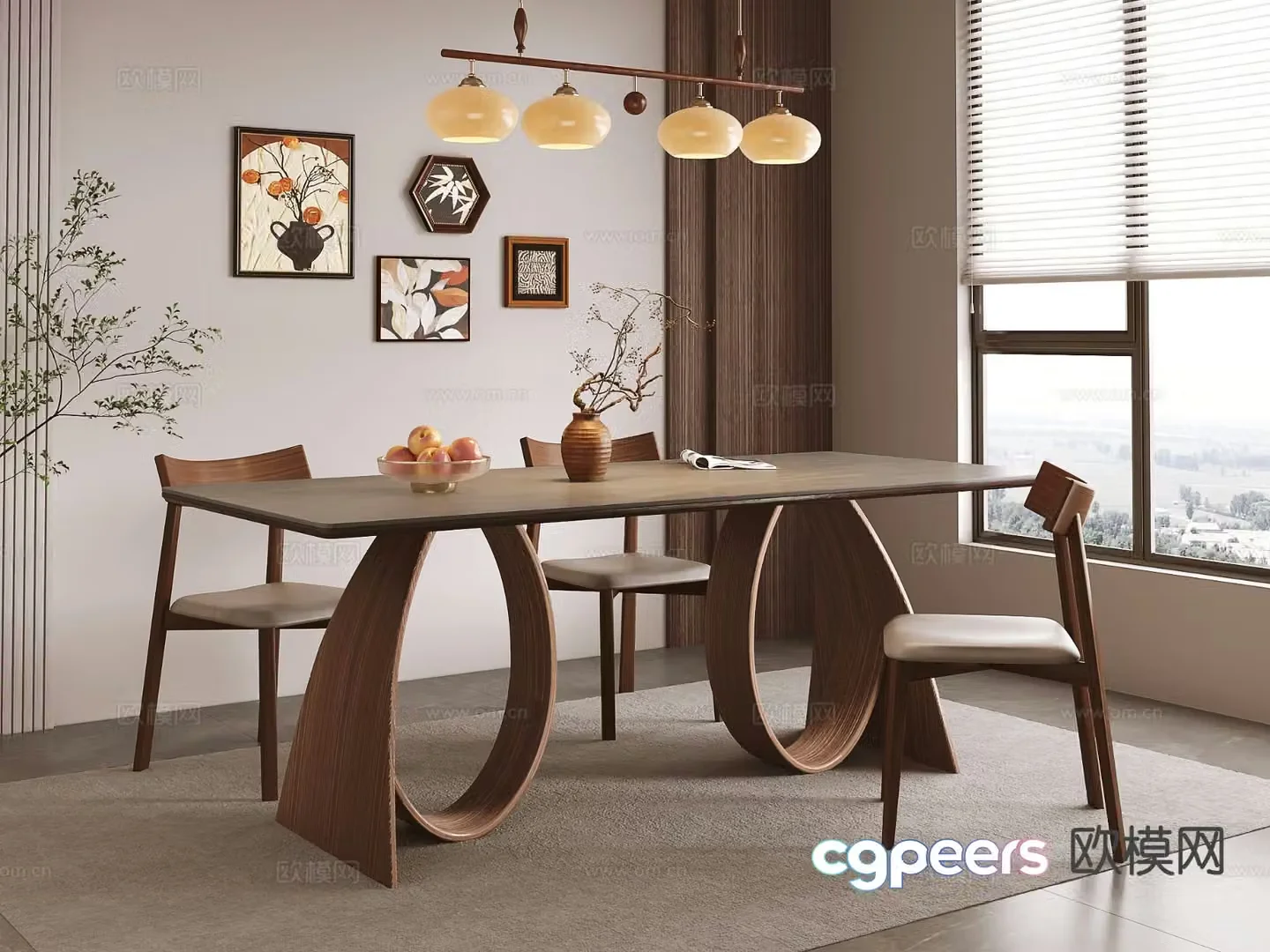 Medieval style dining table and chairs bar dining table 3D model
