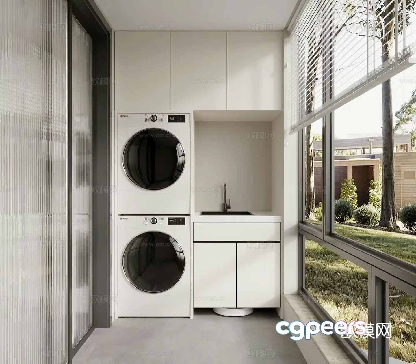 Modern balcony cabinet washing machine cabinet 3d model