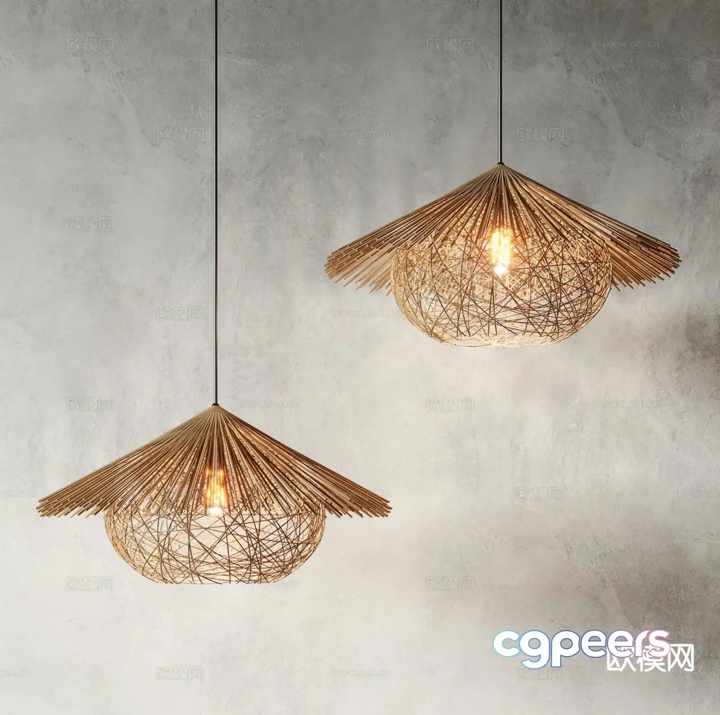 Wabi-sabi chandelier bamboo chandelier 3d model