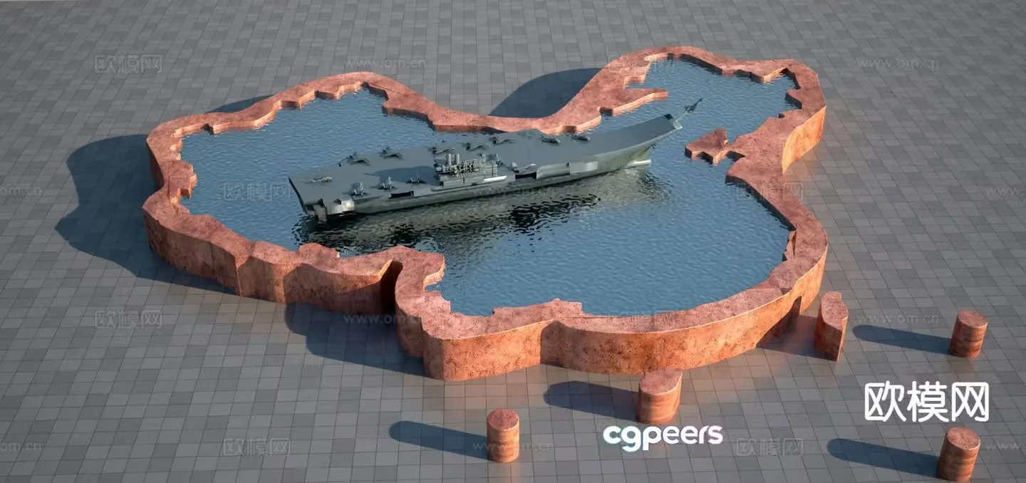 China Map Liaoning Ship Sculpture 3D Model