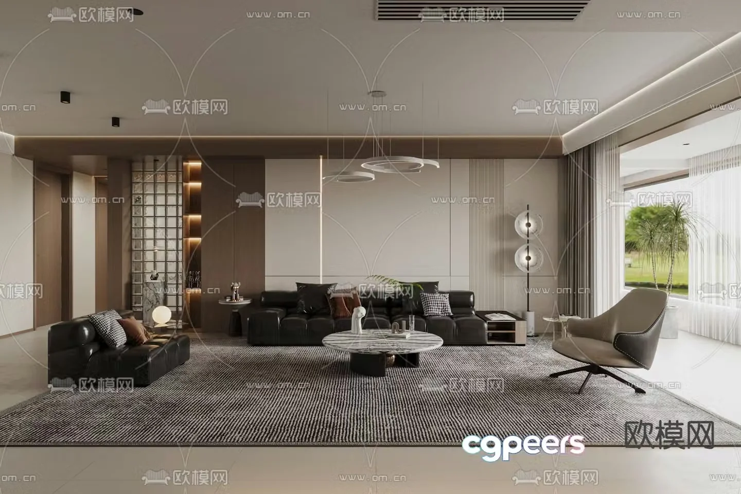 Modern living and dining room 3d model
