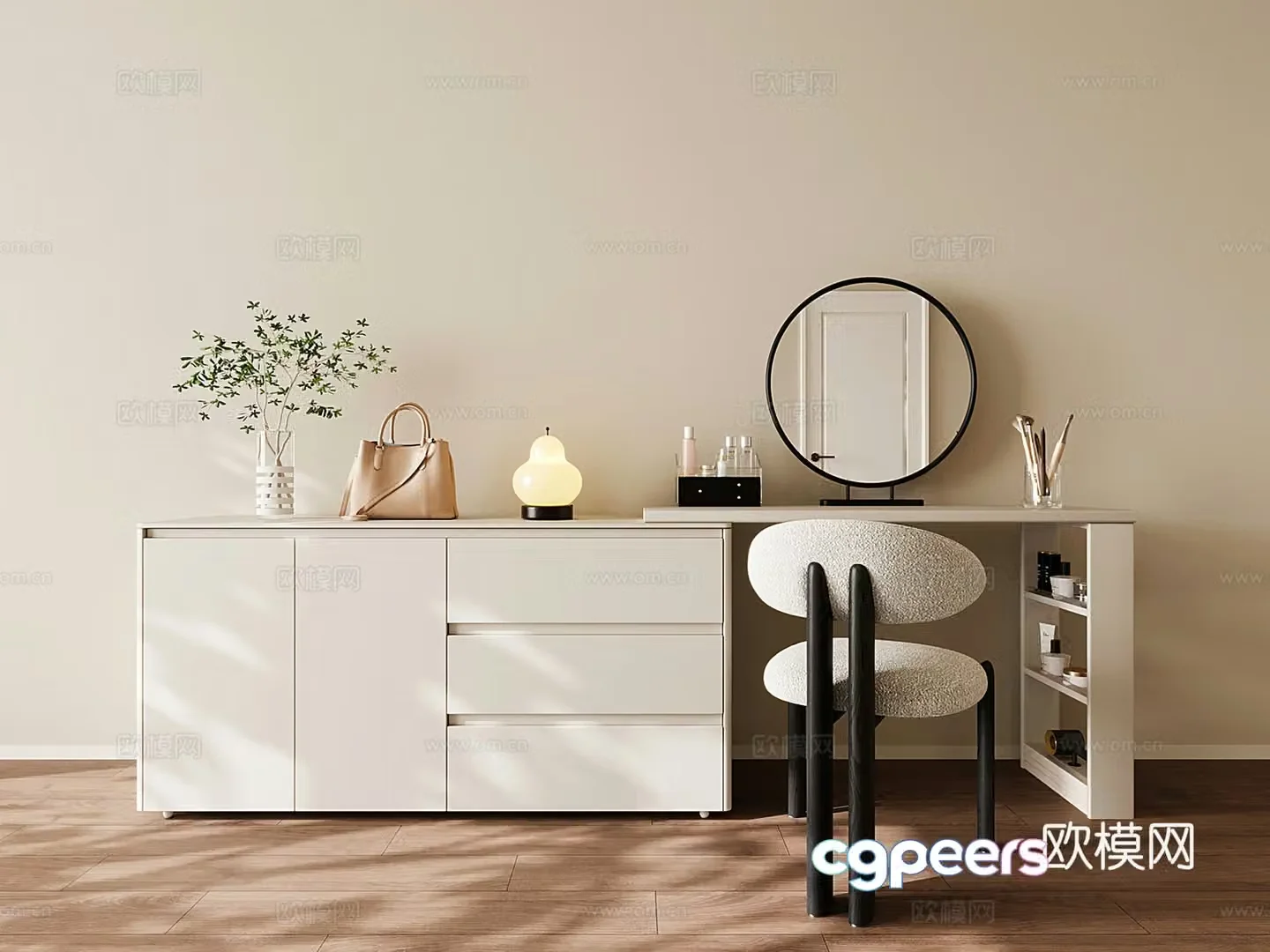 Modern cream style dressing table 3d model