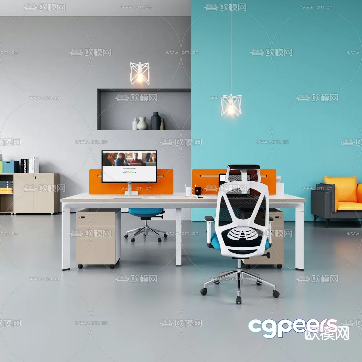 Office desk and chair screen card 3d model