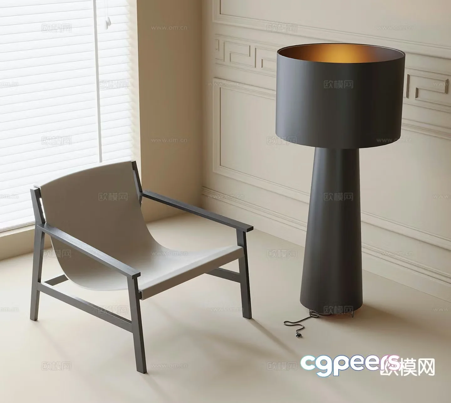 Modern leisure chair floor lamp armchair single chair 3d model