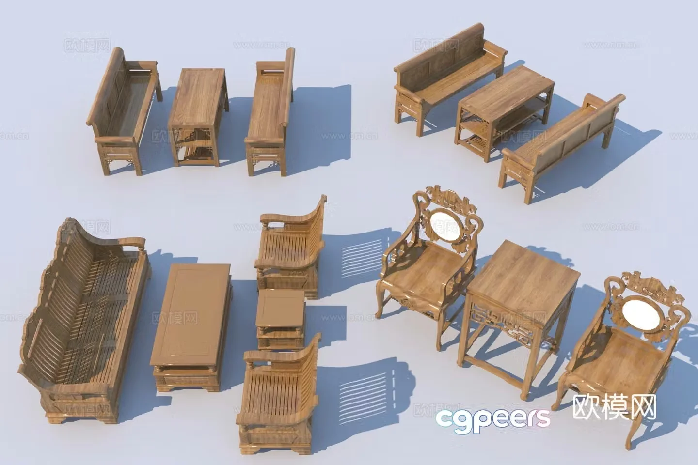 Chinese tea table and chair Chinese ancient furniture 3D model