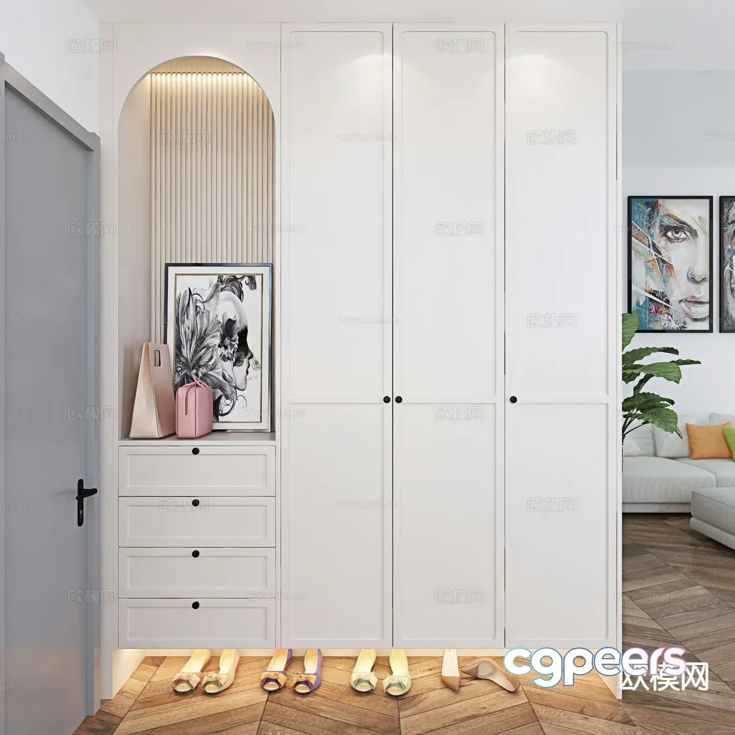 Modern entrance shoe cabinet 3d model