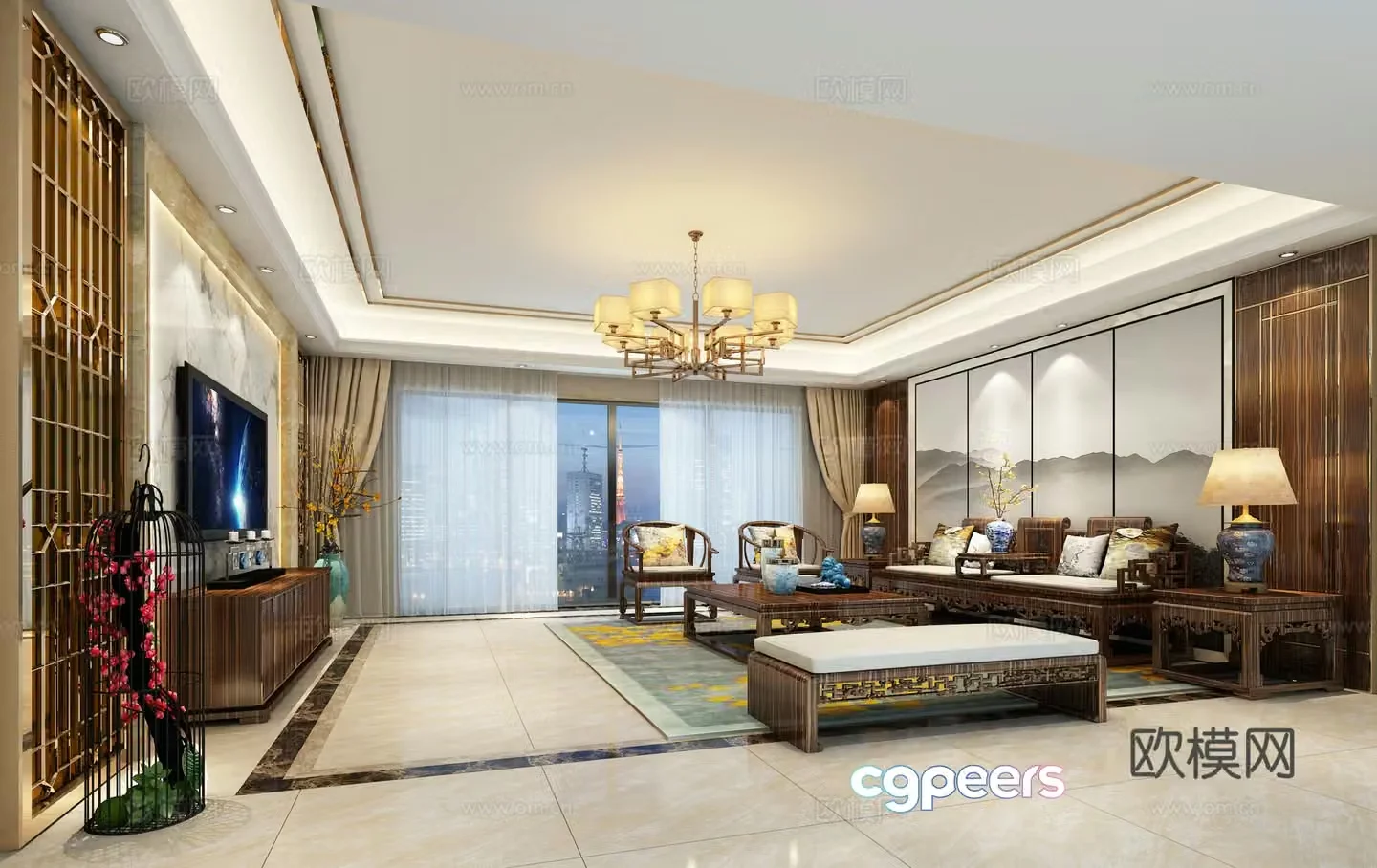 New Chinese style living room chandelier table lamp 3d model