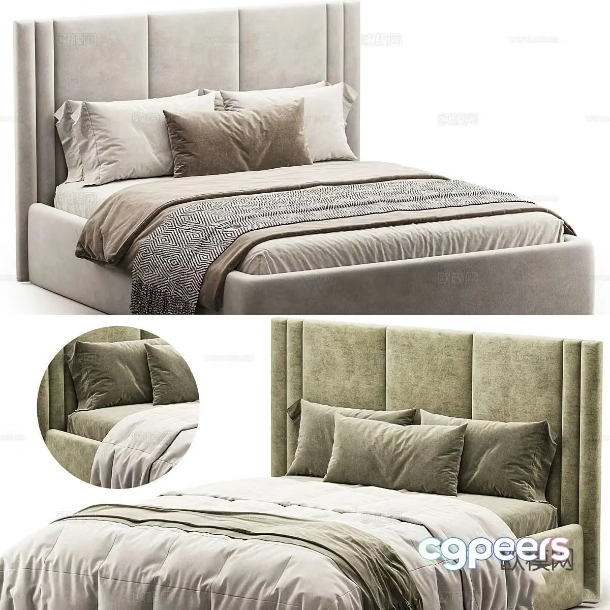 New Chinese style Uels fabric double bed 3D model