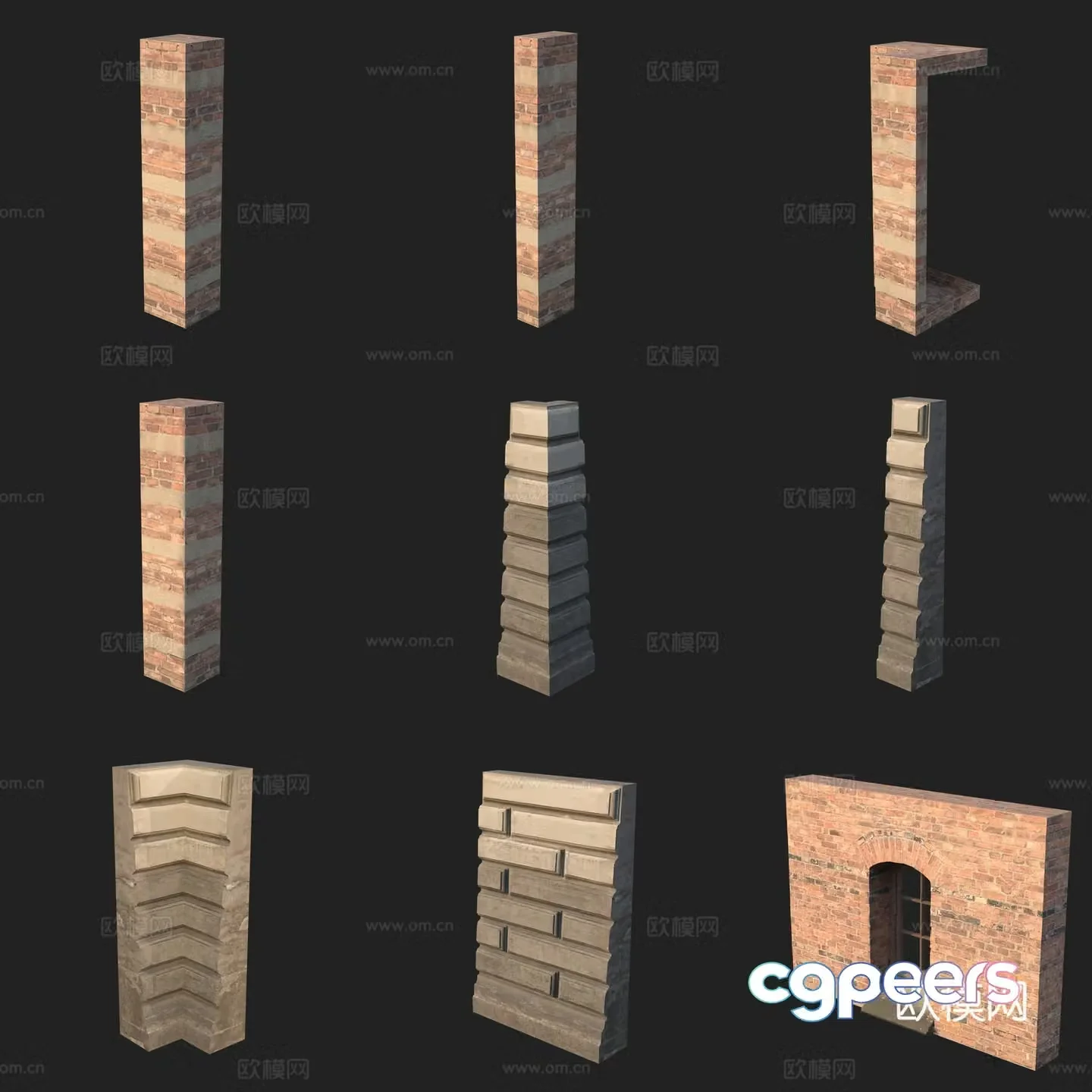 Building components doors and windows wall columns 3D model