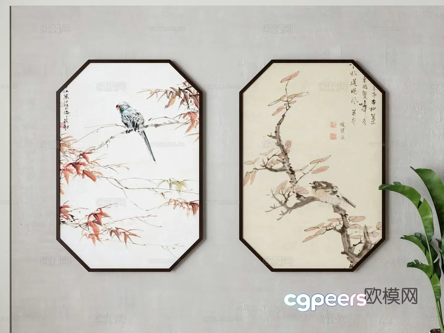 New Chinese style decorative painting hanging painting 3D model