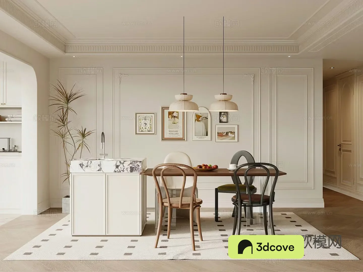 Home restaurant French cream restaurant Dining table and chair combination