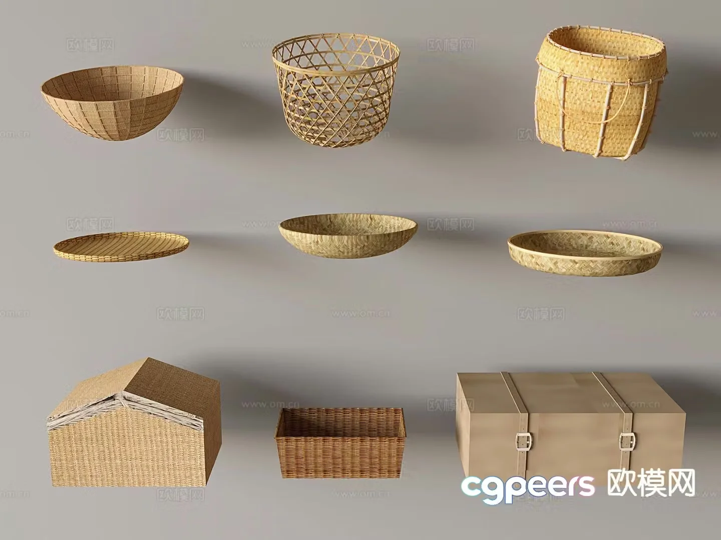 Nordic straw basket bamboo basket woven bamboo basket storage basket 3D model