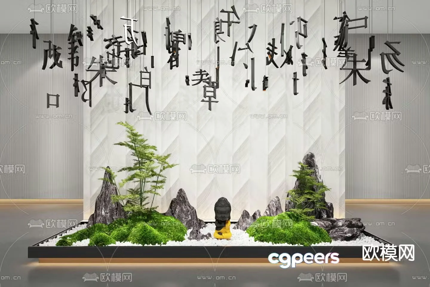 New Chinese style indoor landscaping landscape sketch 3D model