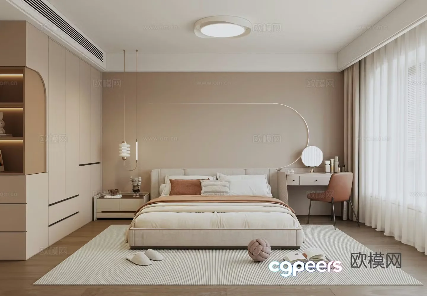 Modern creamy bedroom 3d model