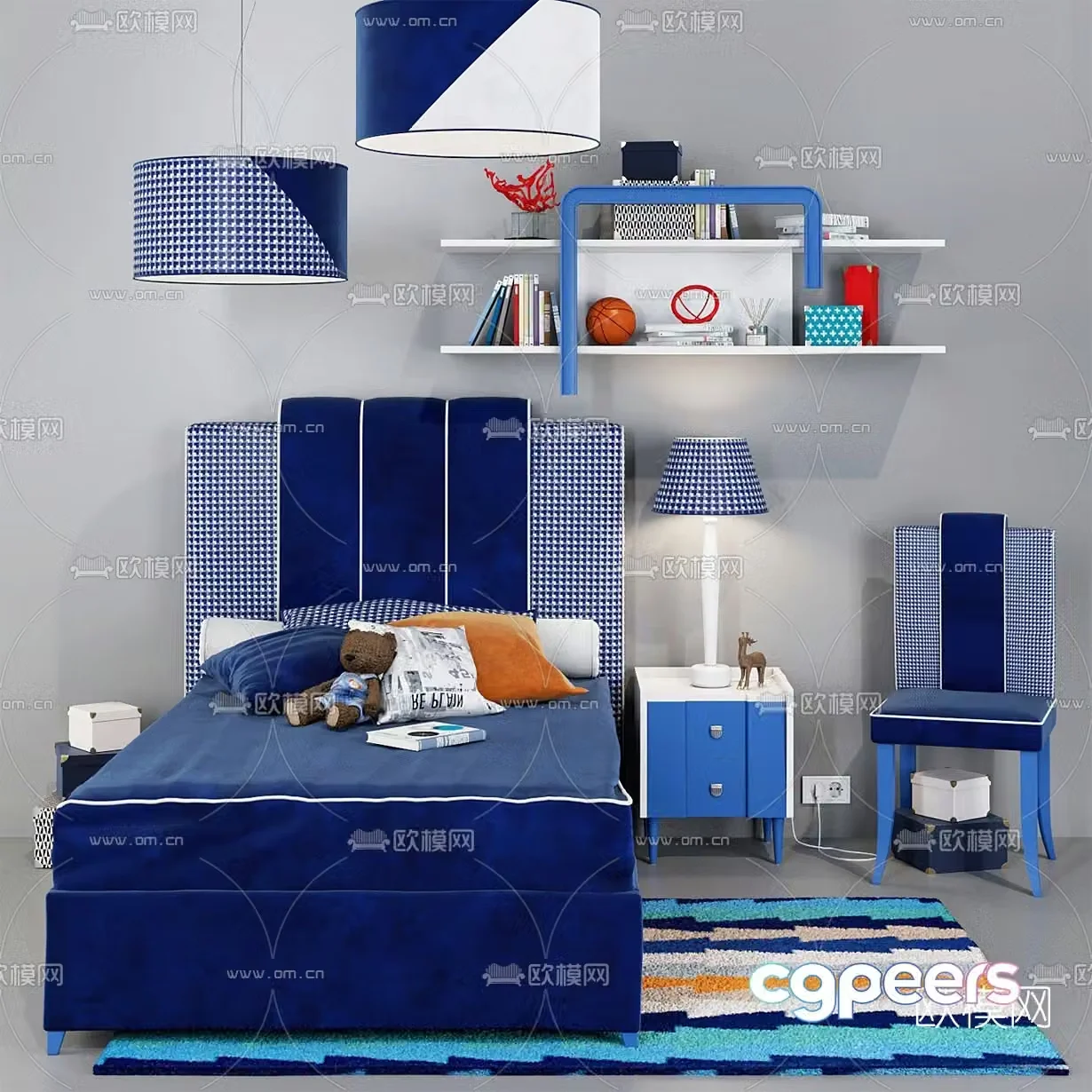 Nordic fabric children’s bed 3D model