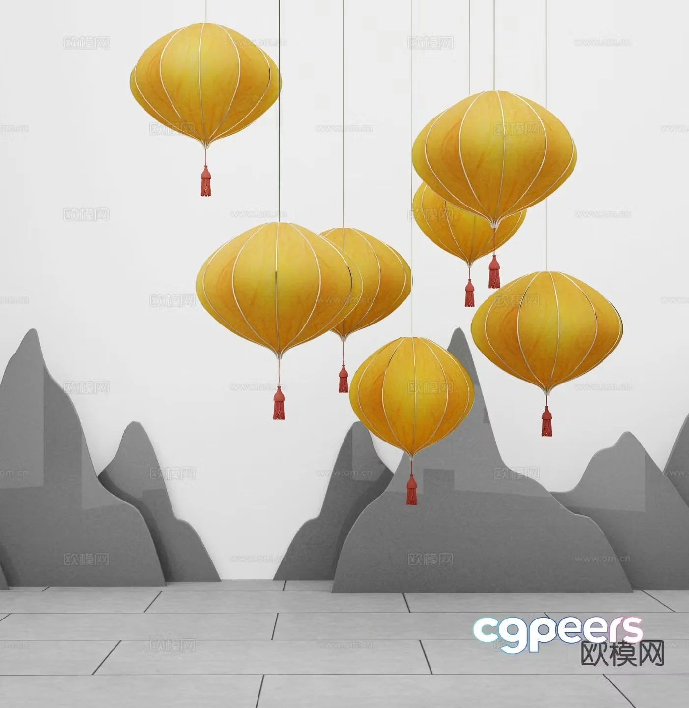 New Chinese style chandelier lantern 3d model