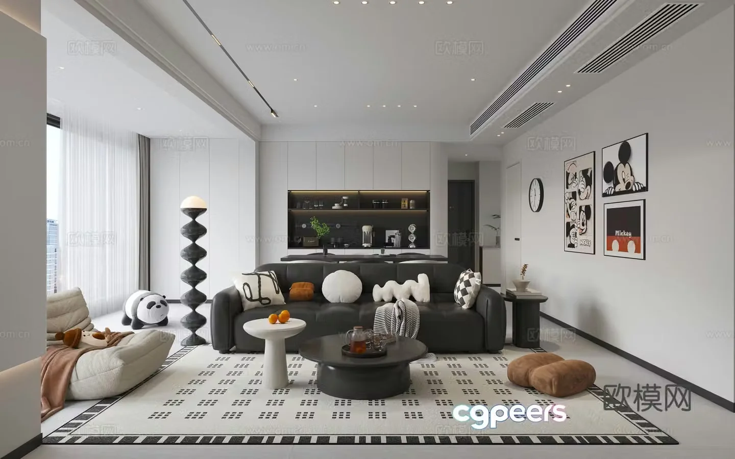 Modern living and dining room 3d model