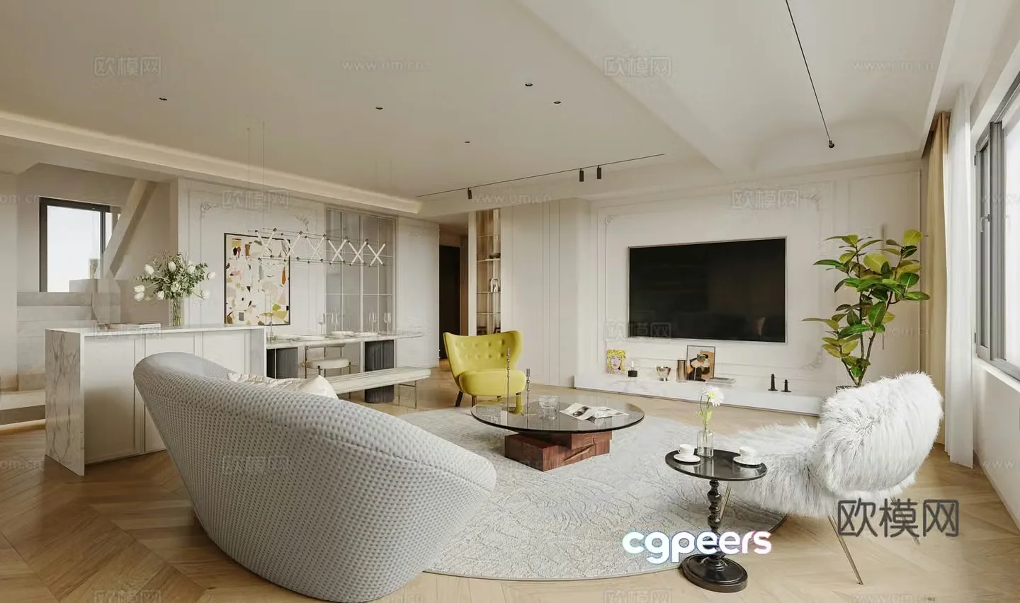 French living and dining room sofa coffee table combination plush sofa TV cabinet lazy sofa jewelry 3D model