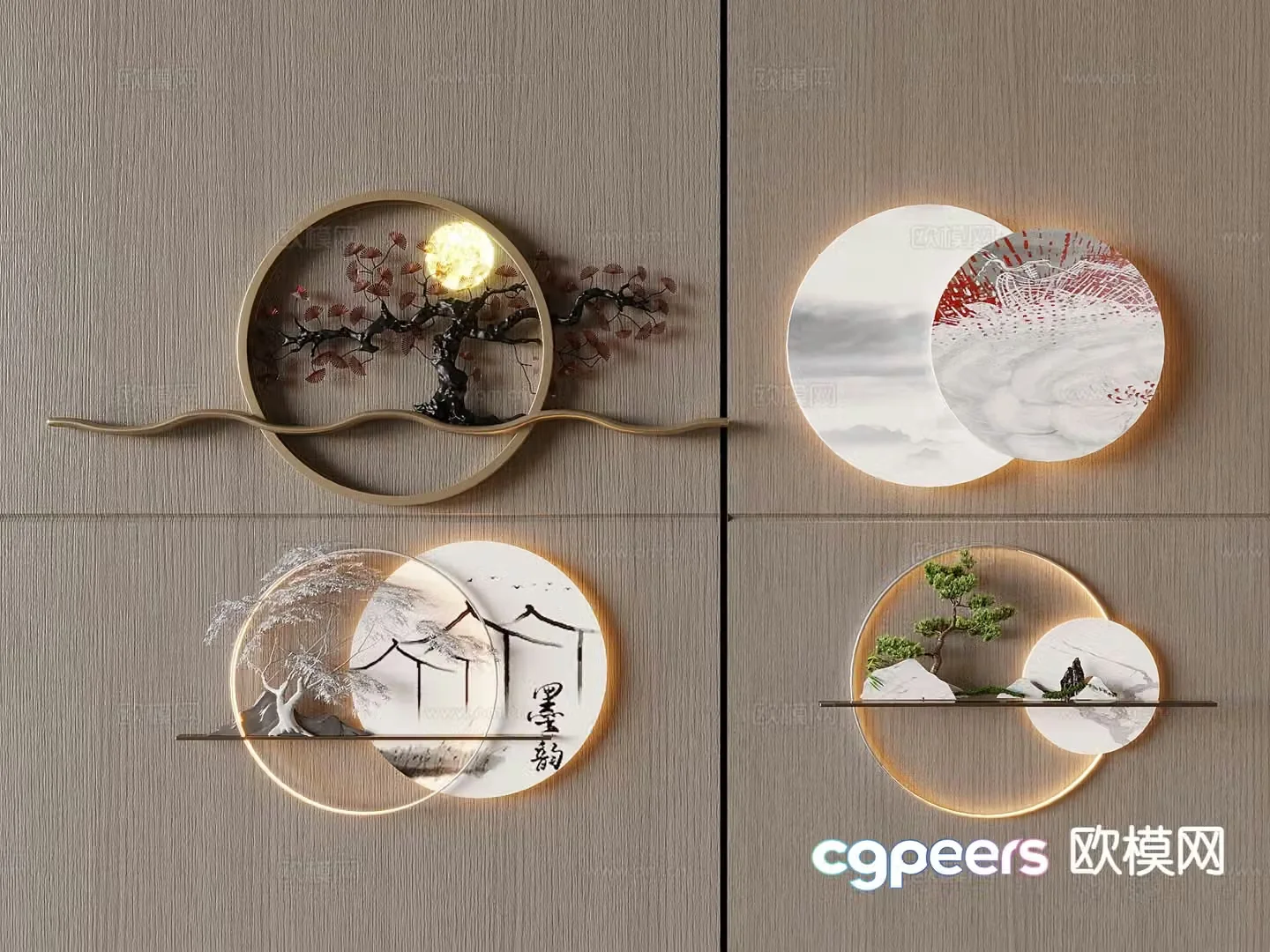 New Chinese Zen wall decorations hangings murals 3D model