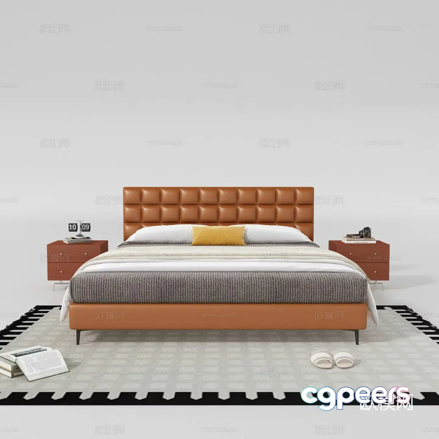 Modern double bed nightstand 3d model
