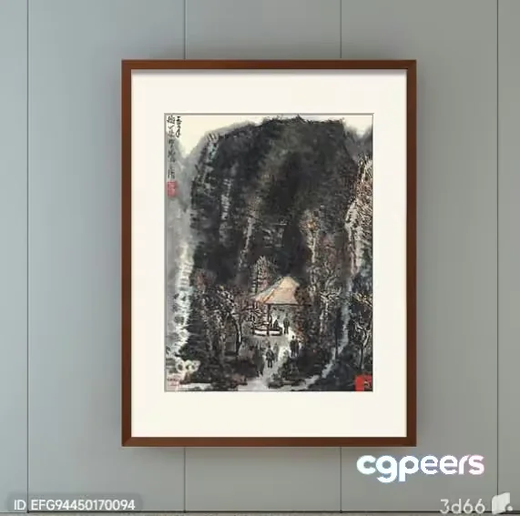 A Framed Painting Of A Mountainous Landscape 3D Model – 8470 – VRAY Render