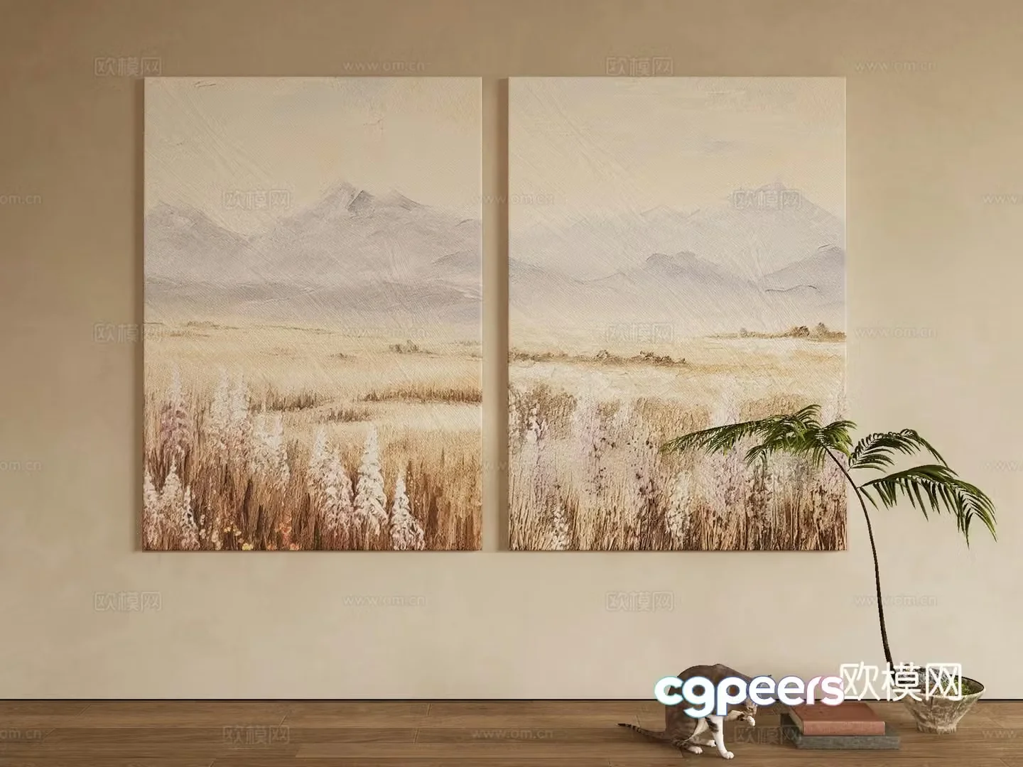 Modern decorative painting landscape oil painting 3d model