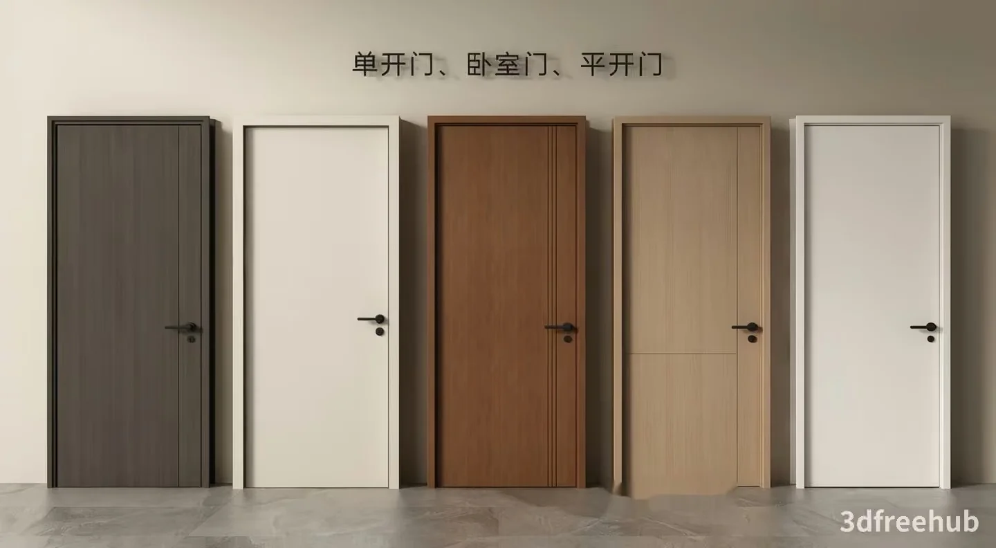 A Row Of Six Doors In Various Colors 3D Model – 23457 – VRAY Render
