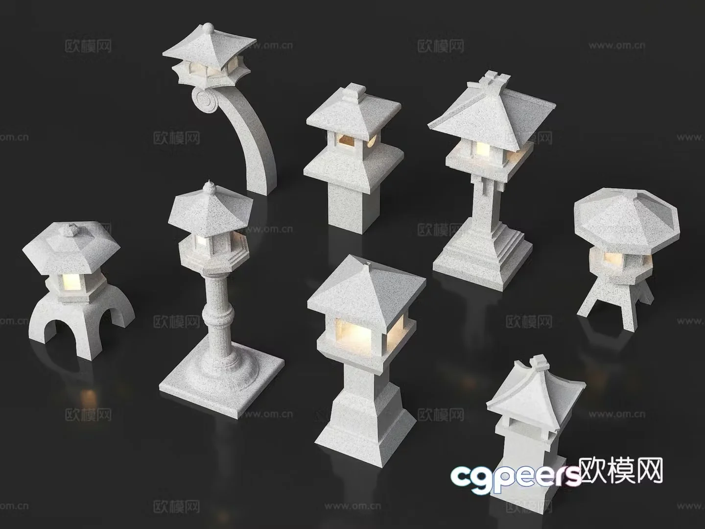 Chinese stone lantern Japanese stone lantern Jade clock Santan Moon Landscape light Garden light 3D model