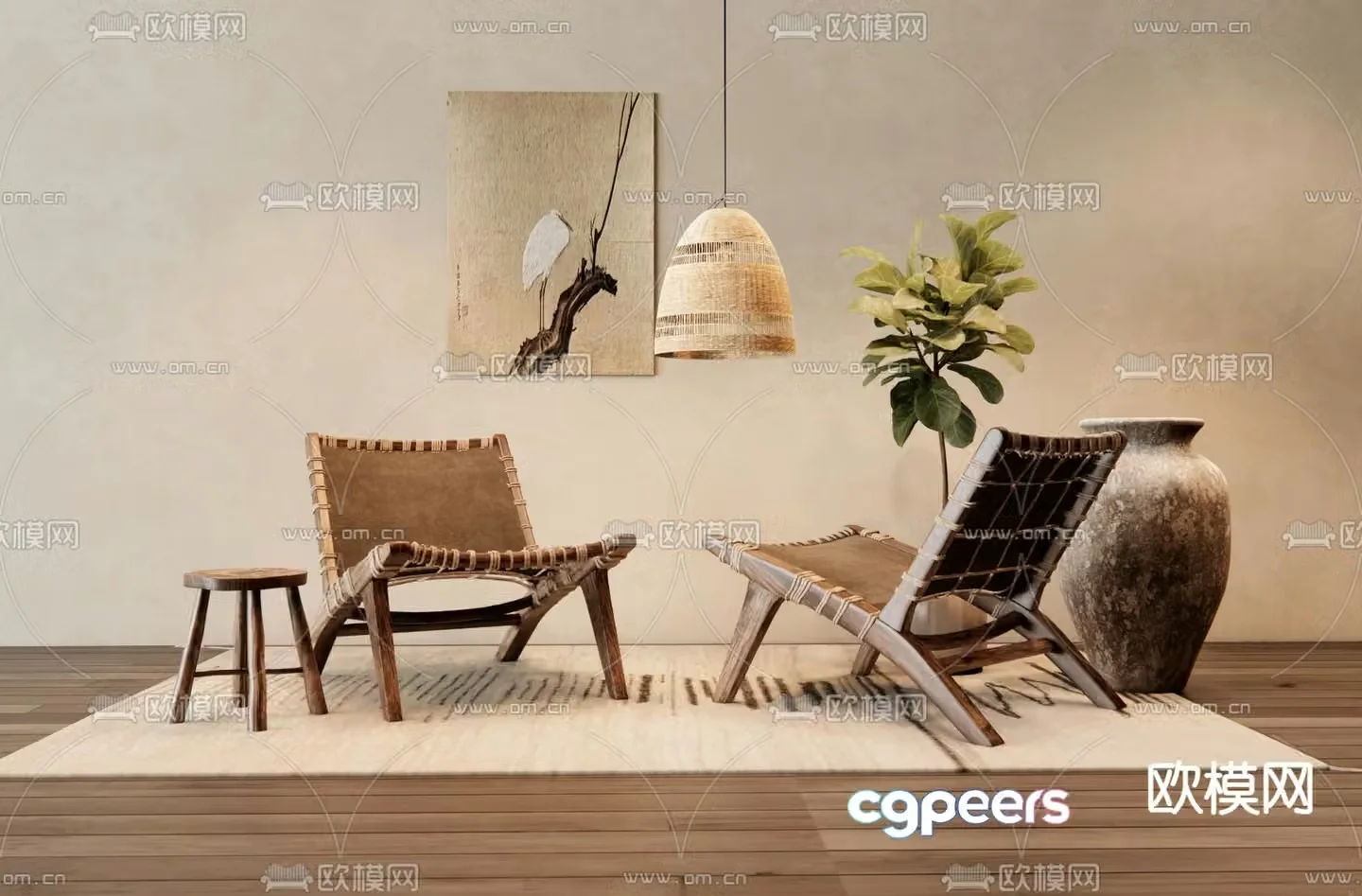 Wabi-sabi style leisure chair outdoor chair 3d model