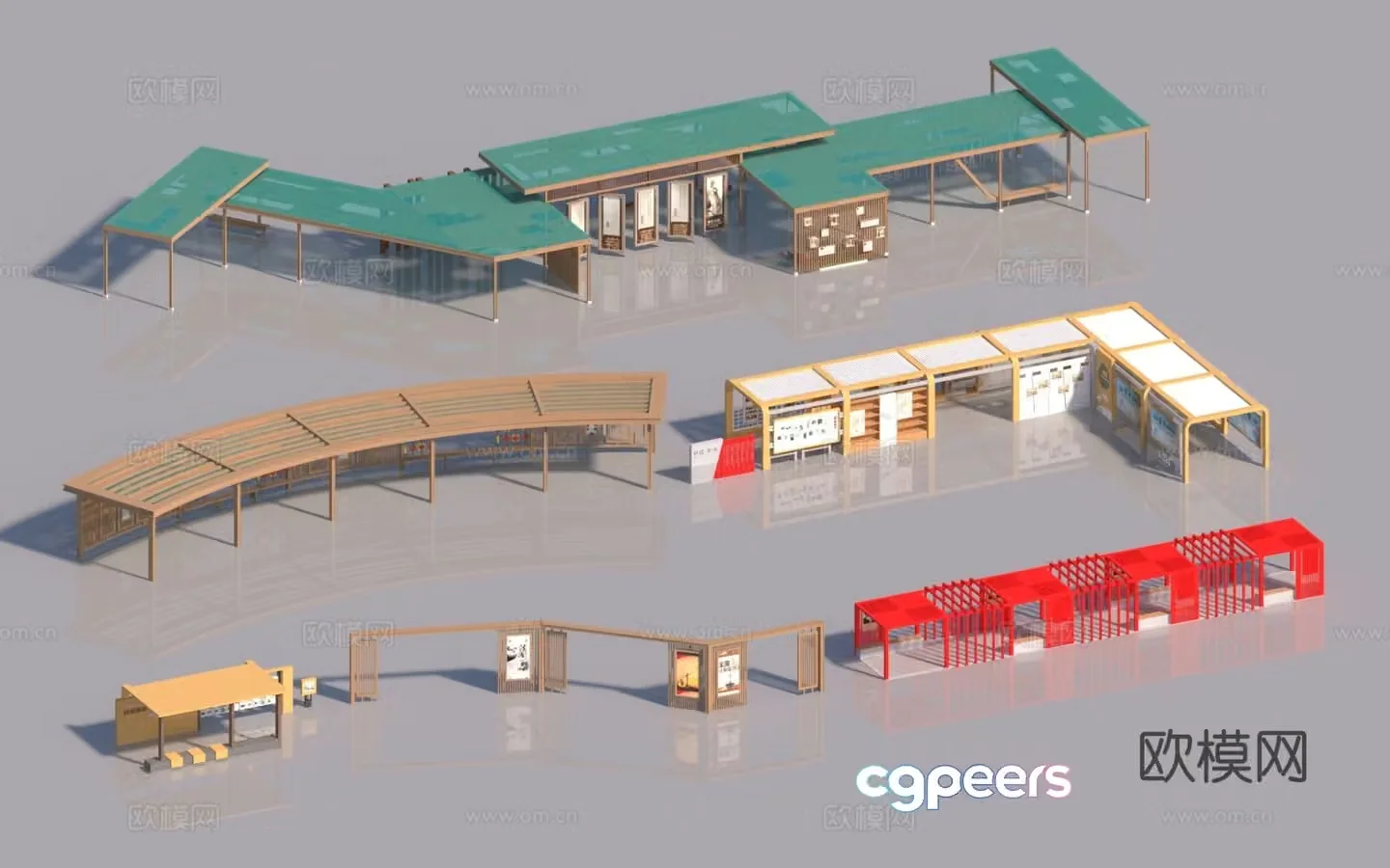 Modern curved gallery corridor corridor pavilion 3D model