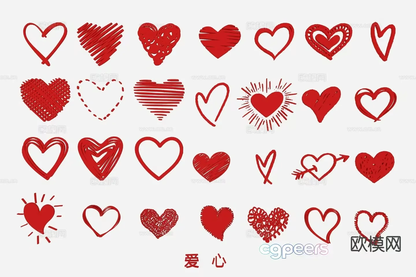 The Single Main Subject Is A Collection Of Hand-Drawn Hearts In Red 3D Model – 10835 – VRAY Render