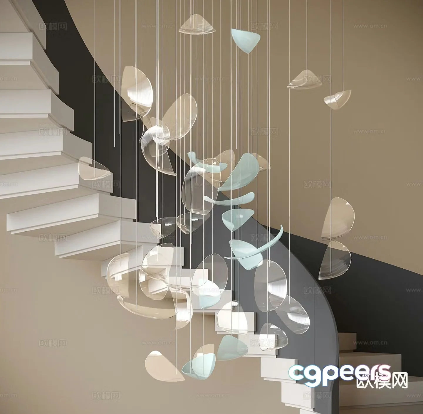 Modern stairwell chandelier glass chandelier 3d model