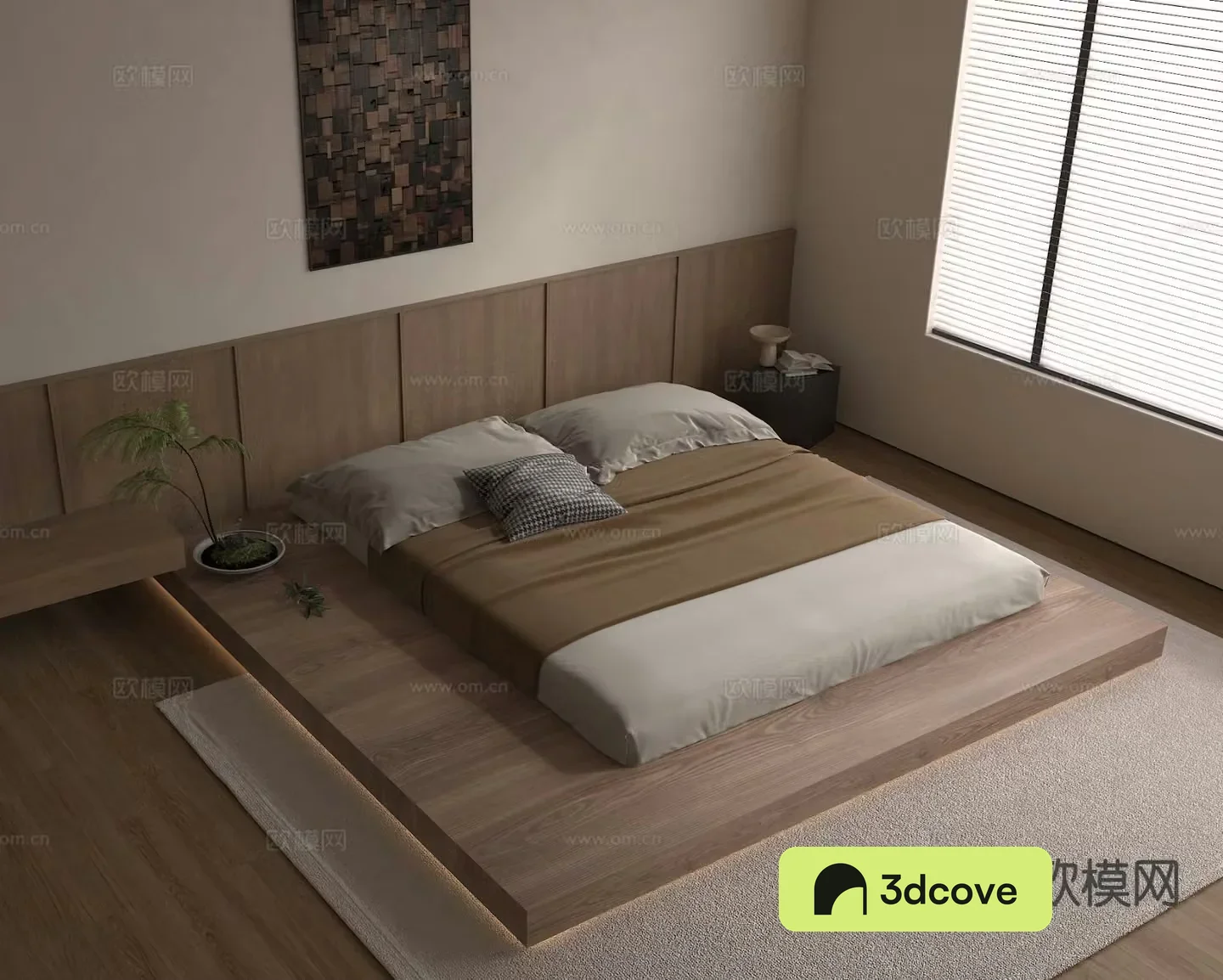 Wabi-sabi style solid wood double bed tatami suspended bed