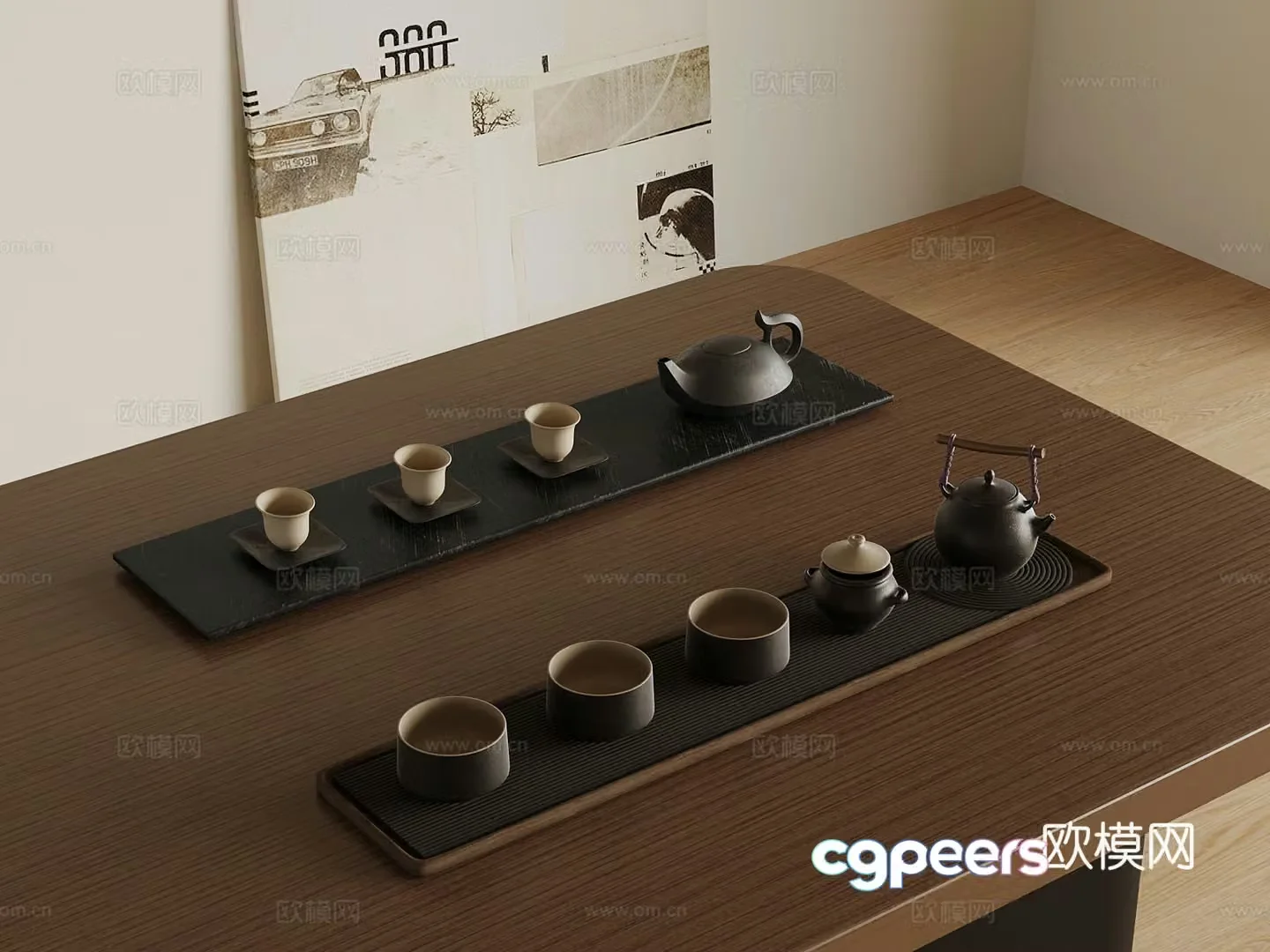 New Chinese style tea cup teapot tea set 3d model