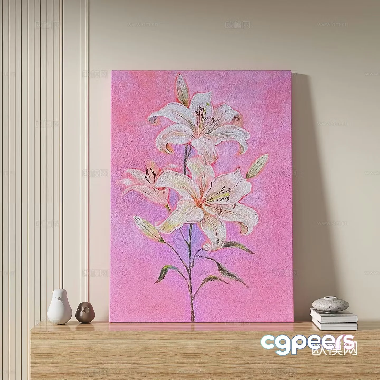 Modern simple cream light luxury wasabi decorative painting 3d model