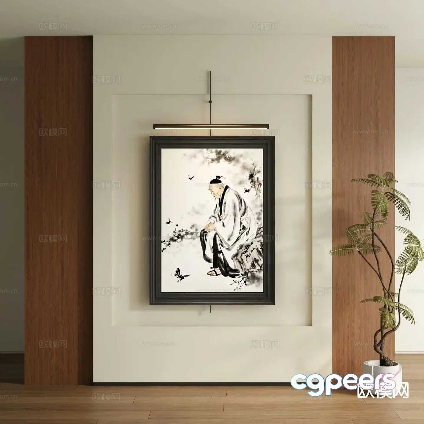 New Chinese style decorative painting figure painting hanging painting 3D model
