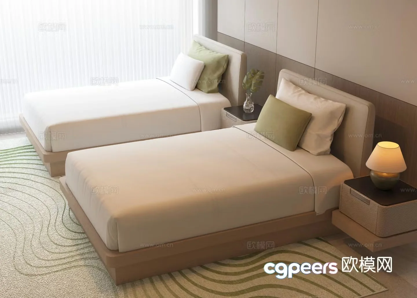 Hotel room bed single bed 3d model