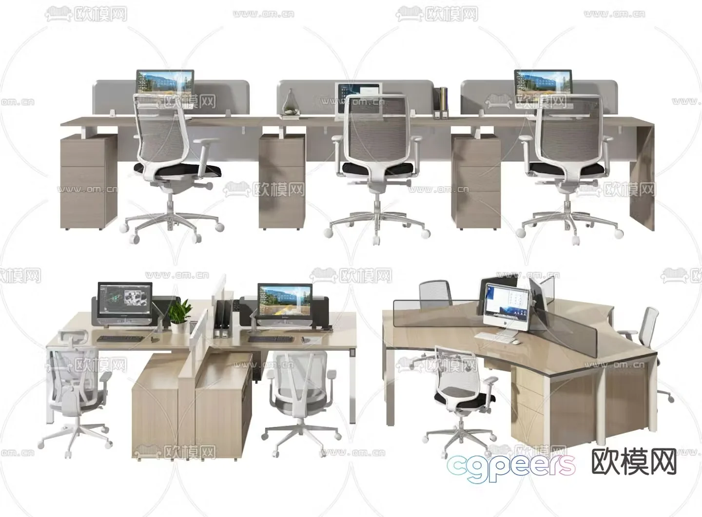 Card screen office desk and chair 3D model