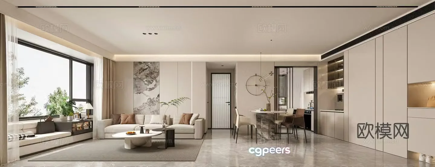 Modern living and dining room 3d model