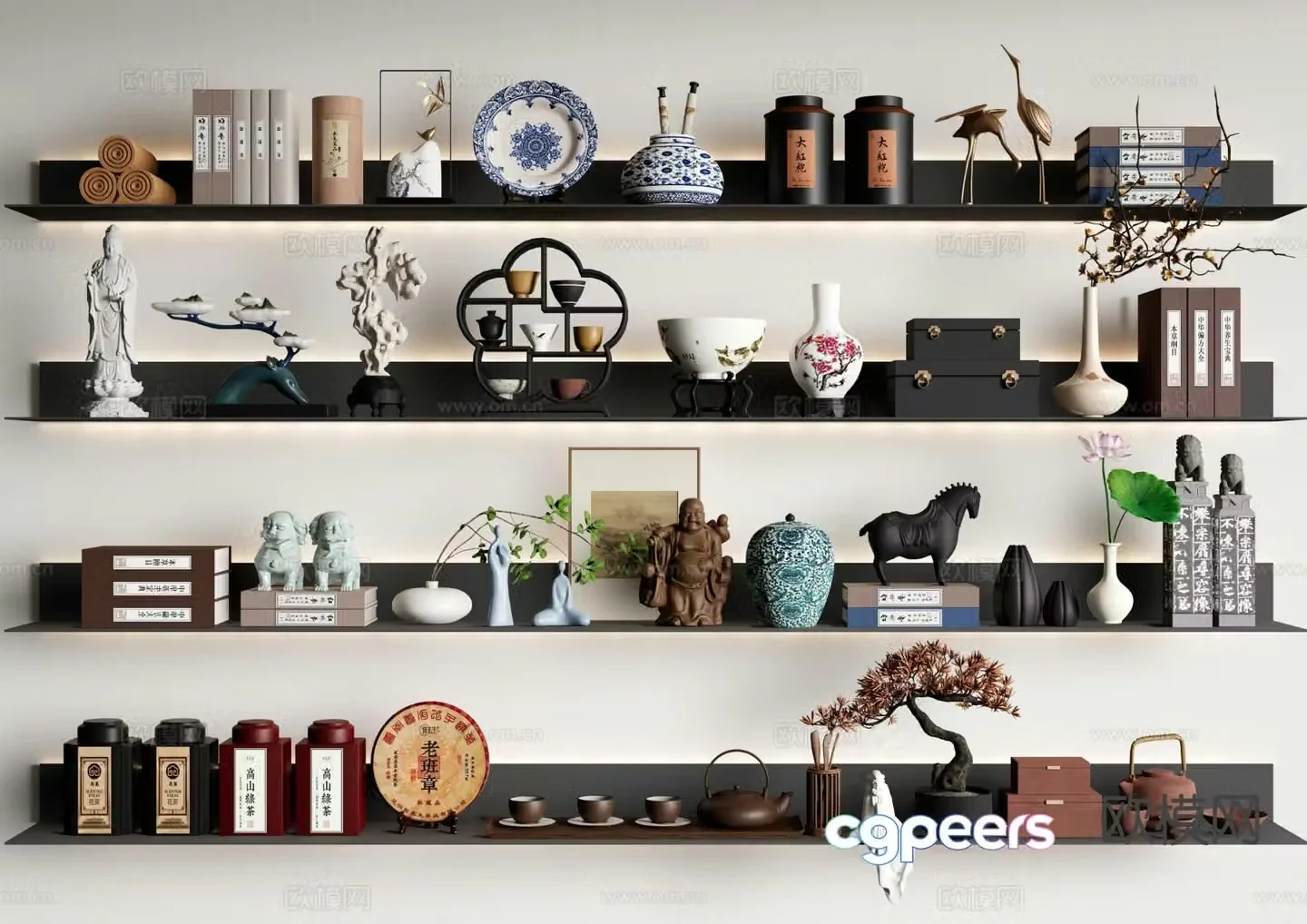 New Chinese style jewelry books tea sets handicrafts 3D model