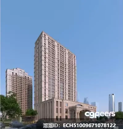 A Tall Building With A Light-Colored Facade 3D Model – 1157 – VRAY Render