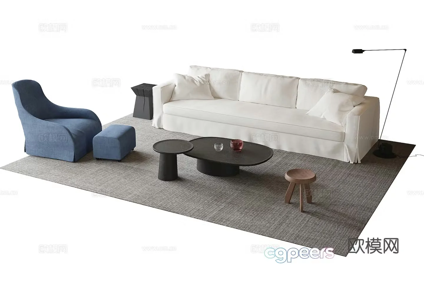 Modern sofa coffee table combination 3D model