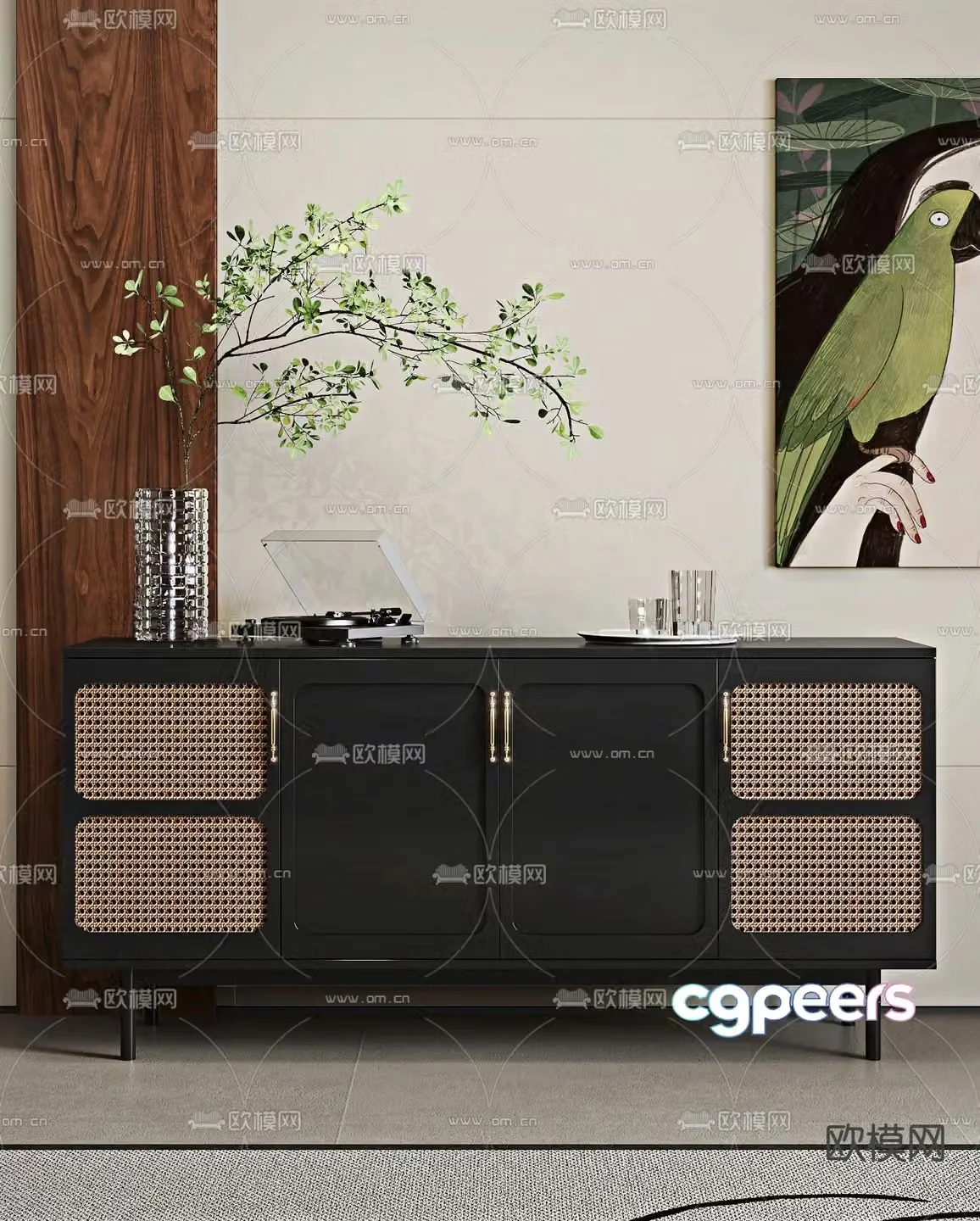 Middle-aged side cabinet porch cabinet end view cabinet 3D model