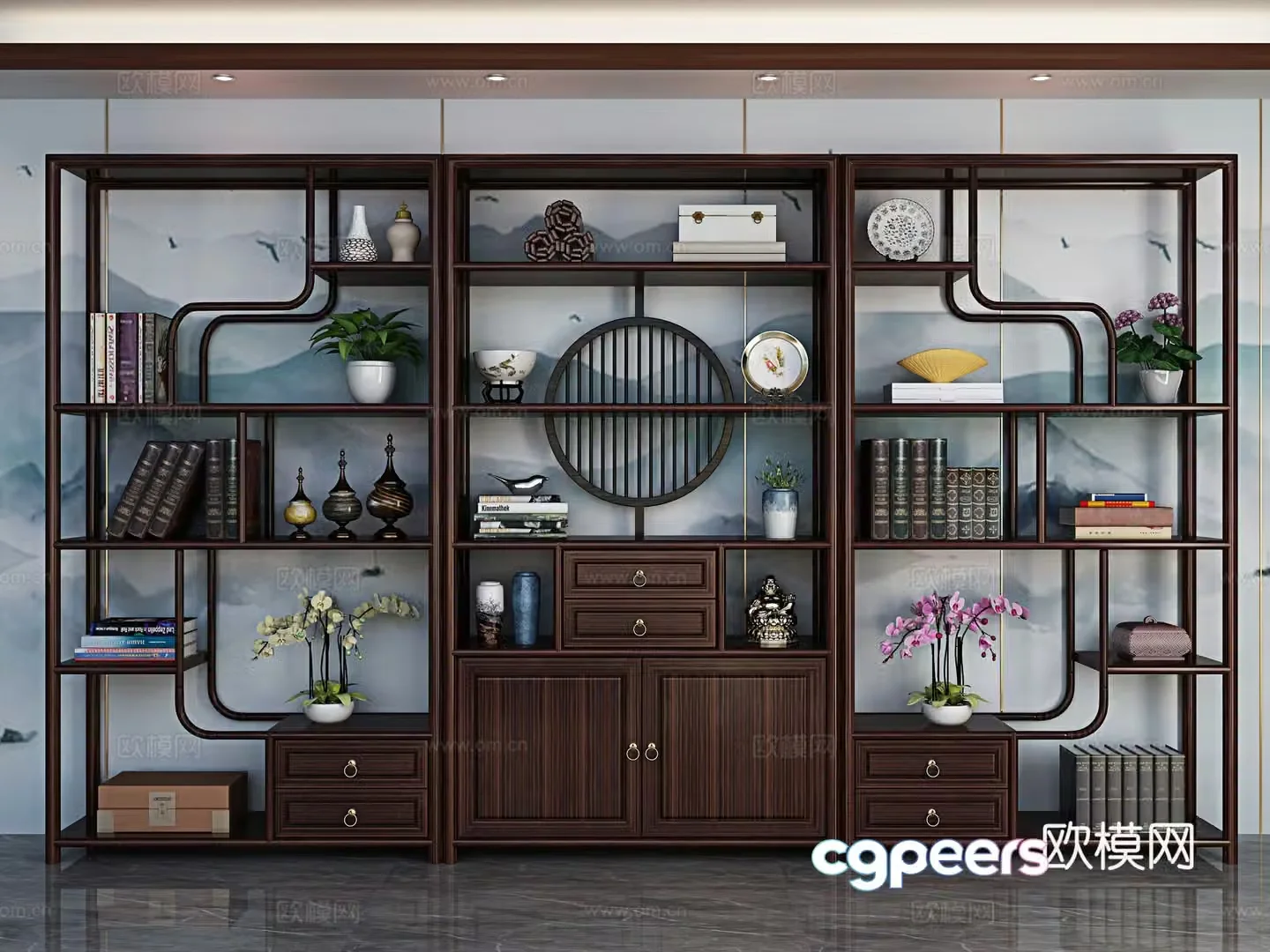 Chinese bookcase solid wood bookcase 3D model