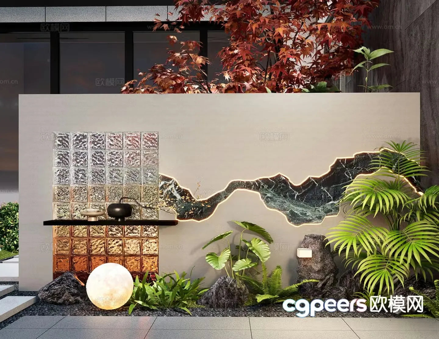 New Chinese style landscape wall courtyard landscape wall 3D model