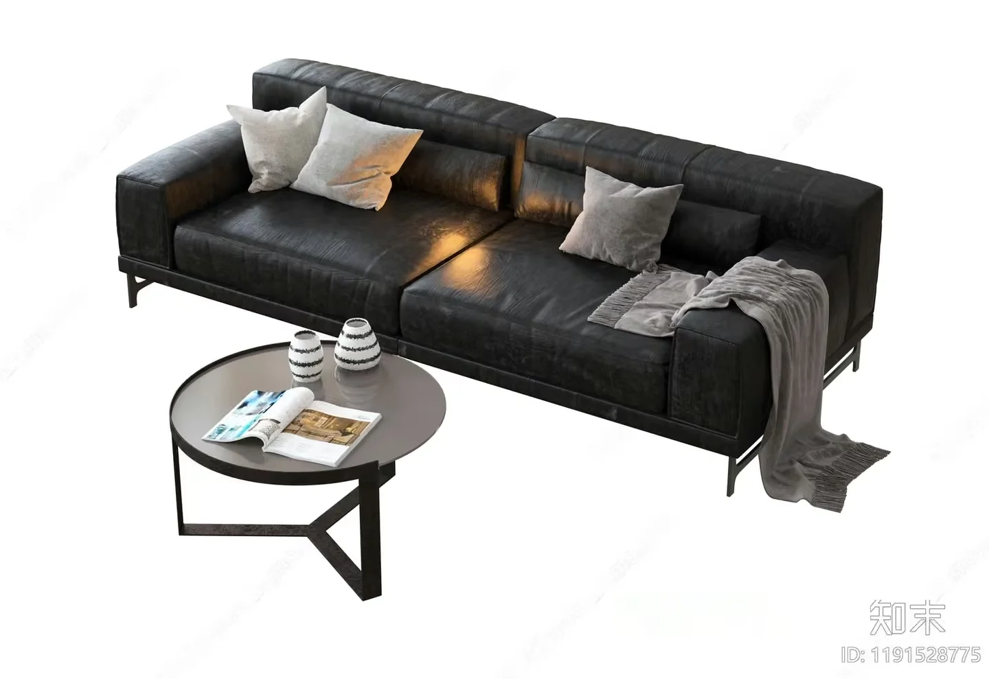 Modern Black Leather Couch 3D Model – 8965 – VRAY Render