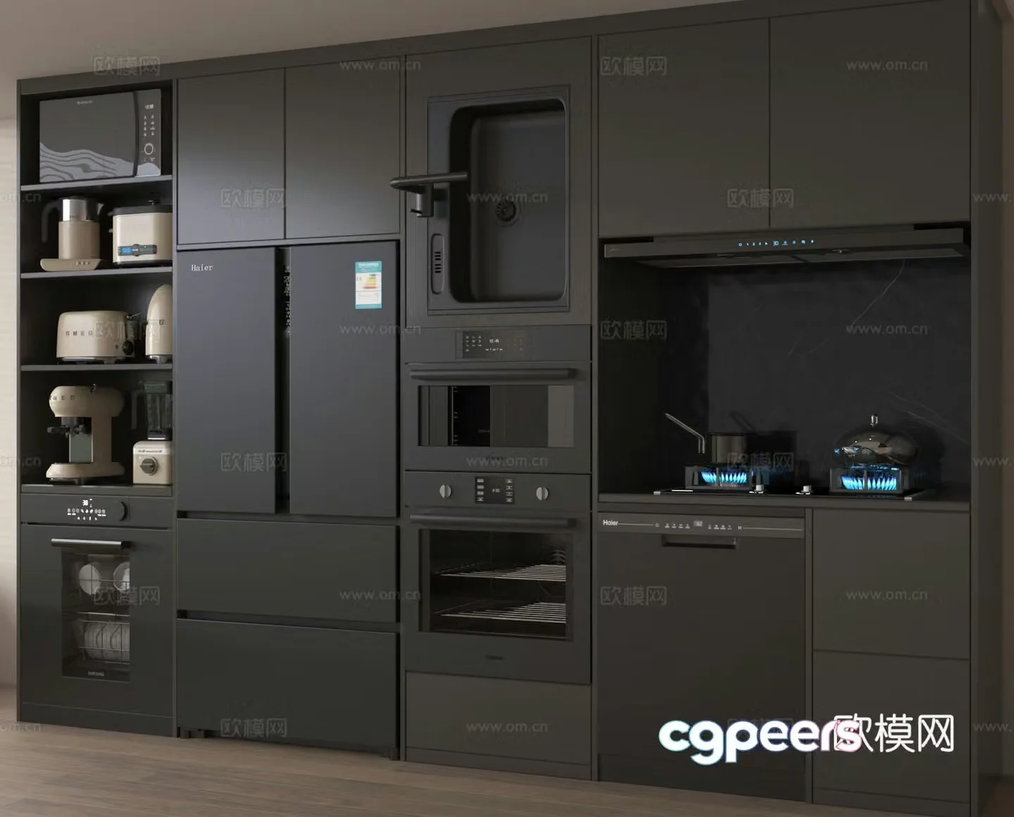 Cabinet Stove Refrigerator Steamed Oven Sideboard 3D Model