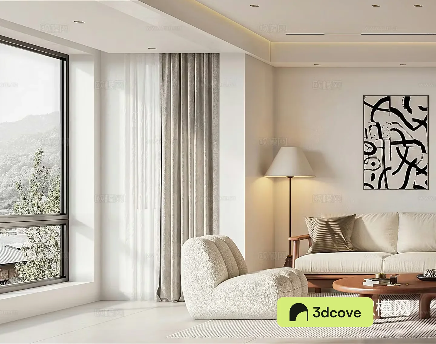 Modern leisure chair Cream style leisure chair Floor lamp Simple single chair Side table